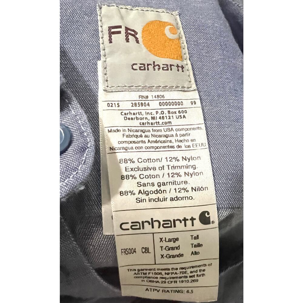 Carhartt Sportswear FR Mens FRS004-CBL Flame Resistant Chambray Blue XLT - Picture 6 of 7